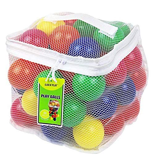 Click N' Play Ball Pit Balls for Kids, Plastic Refill 2.3 Inch Balls, 50 Pack, 6 Bright Colors, Phthalate and BPA Free, Includes a Reusable Storage Bag with Zipper, Great Gift for Toddlers and Kids